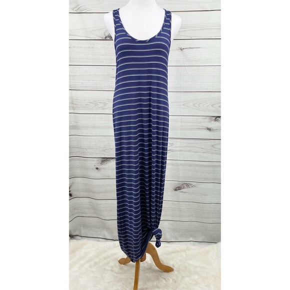 STEM Racerback Striped Tank Maxi Dress SZ M Blue Summer BBQ Resort Wear - Picture 1 of 7
